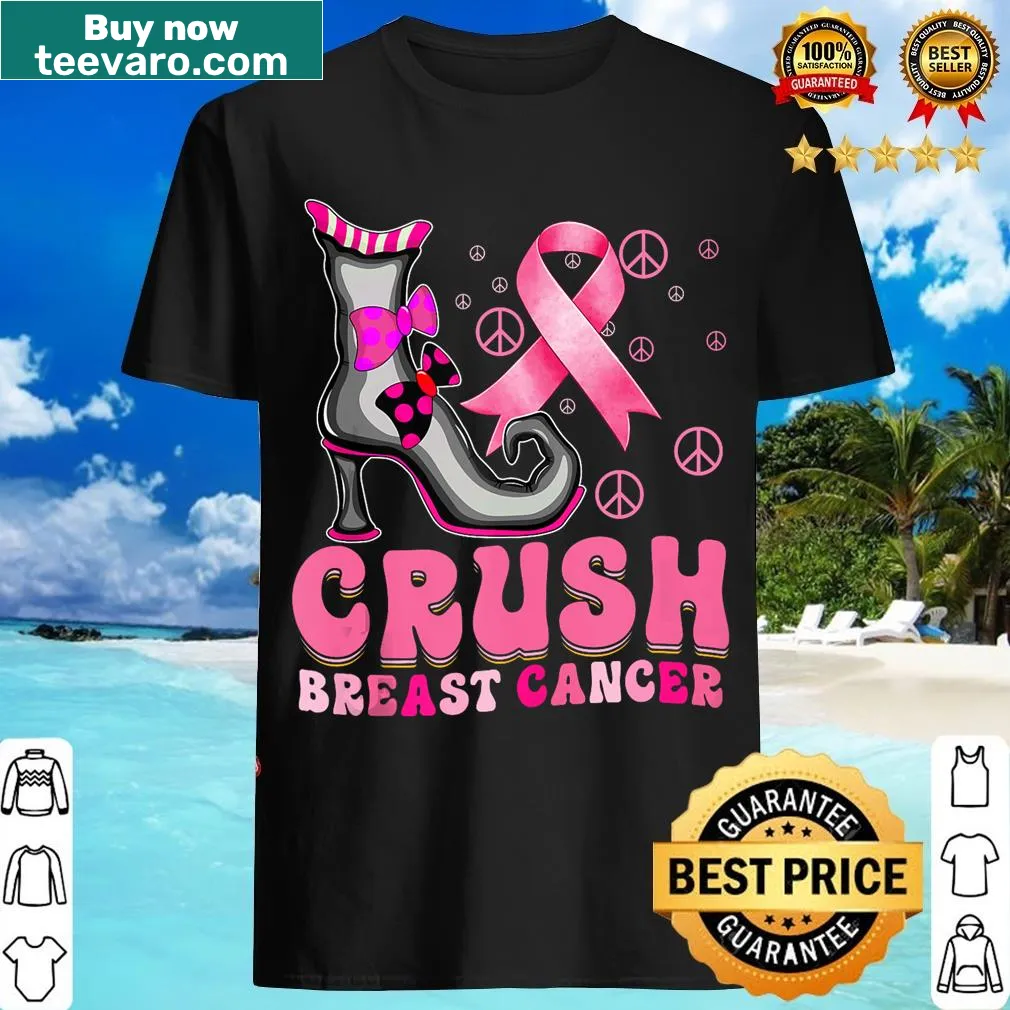 Halloween t-shirt with witch and pink ribbon supporting breast cancer awareness — on a men's t-shirt