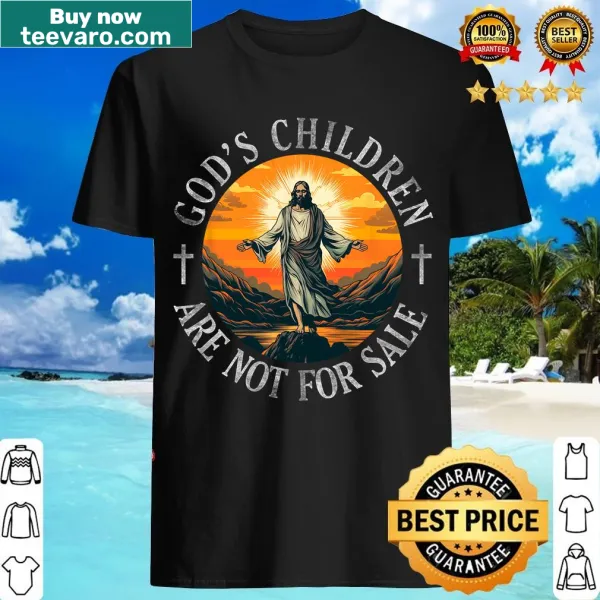 Christian T-shirt with God's Children Are Not For Sale message and cross illustration.