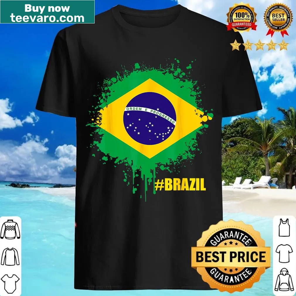 Vintage Brazilian flag t-shirt with distressed print — on a men's t-shirt