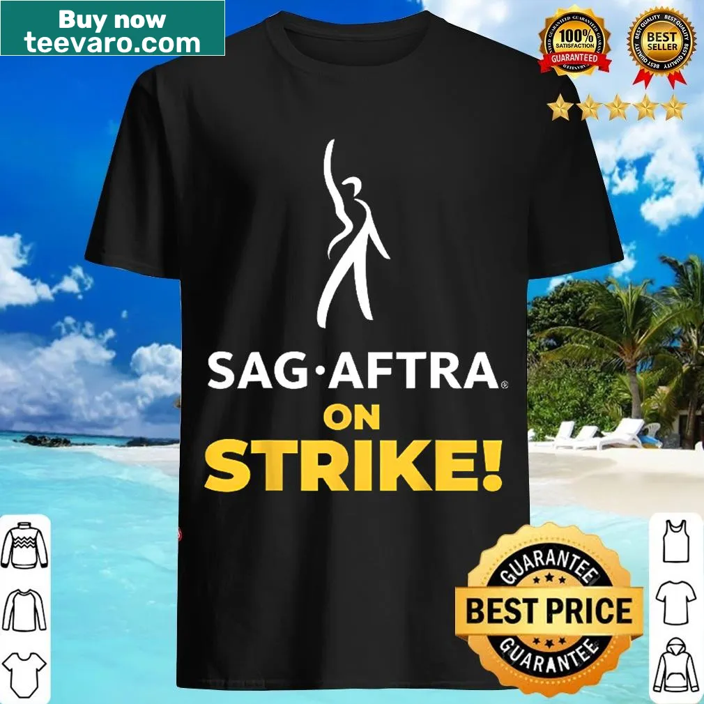 Bold T-shirt stating 'Sag Aftra Strong On Strike' — on a men's t-shirt