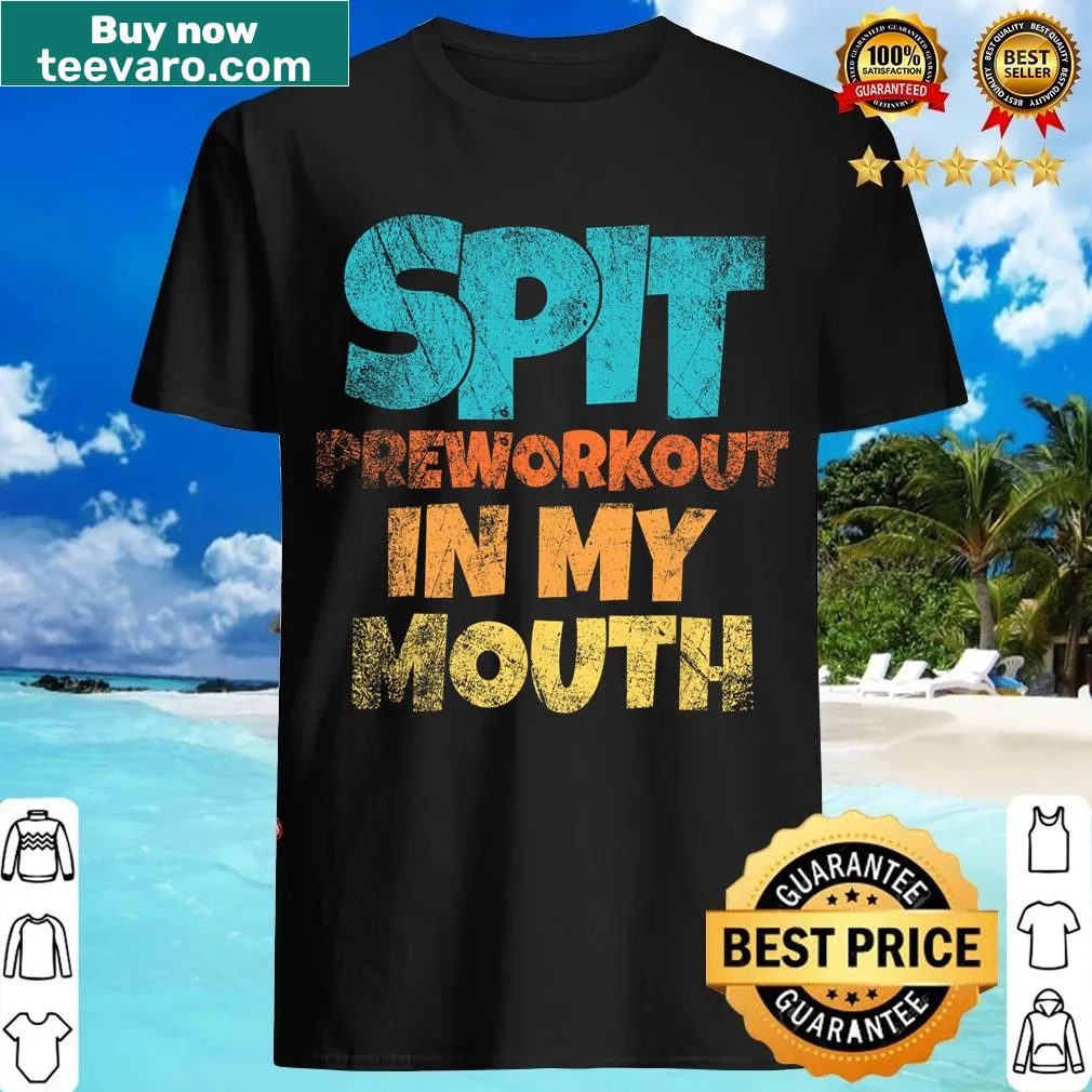Funny vintage gym t-shirt with pre-workout theme — on a men's t-shirt