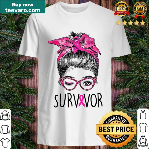 Messy bun and pink ribbon design on breast cancer awareness t-shirt