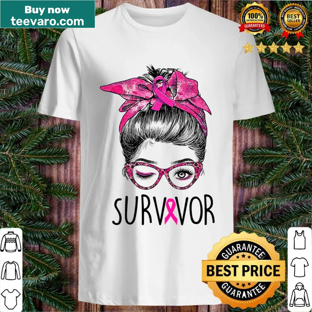 Messy bun and pink ribbon design on breast cancer awareness t-shirt — on a men's t-shirt