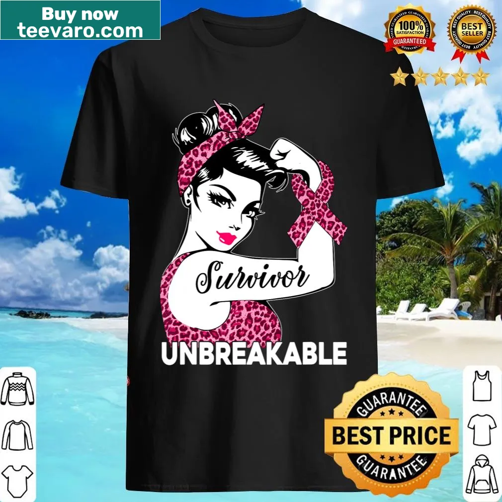 Empowering t-shirt with 'Unbreakable Strong Woman' and pink leopard design — on a men's t-shirt