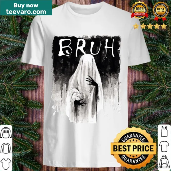 Cartoon ghost t-shirt with the word 'Bruh' in a Halloween theme