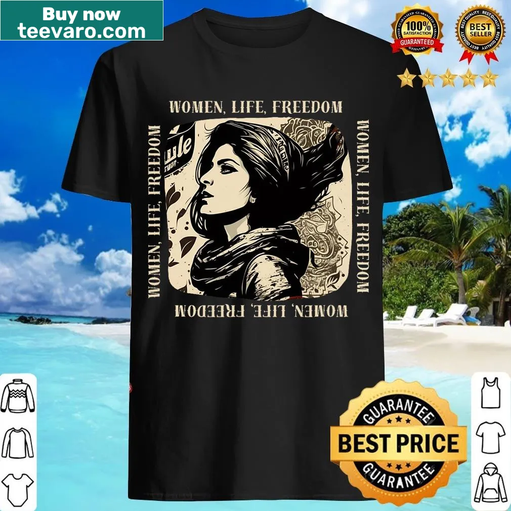Women Life Freedom inspirational text T-shirt — on a men's t-shirt