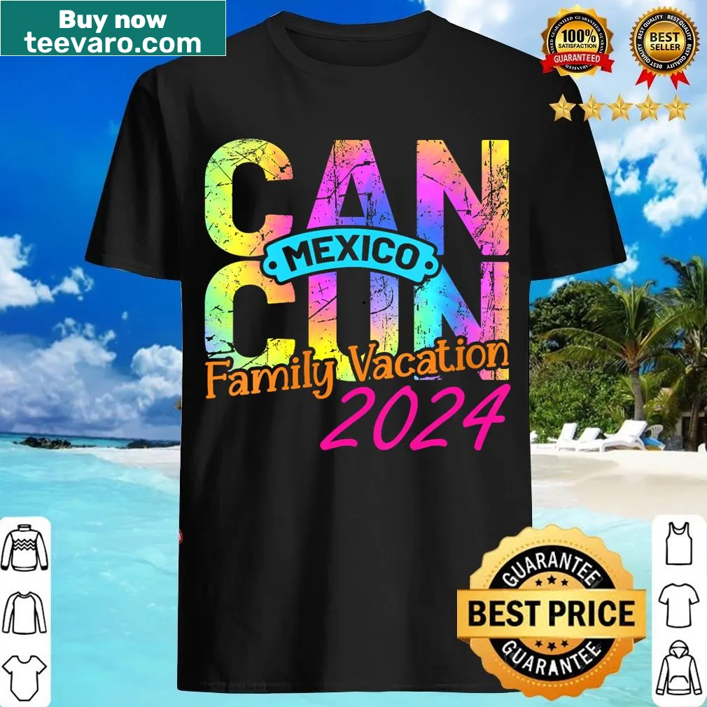Vintage tie-dye V-neck T-shirt for family vacations in Cancun — on a men's t-shirt