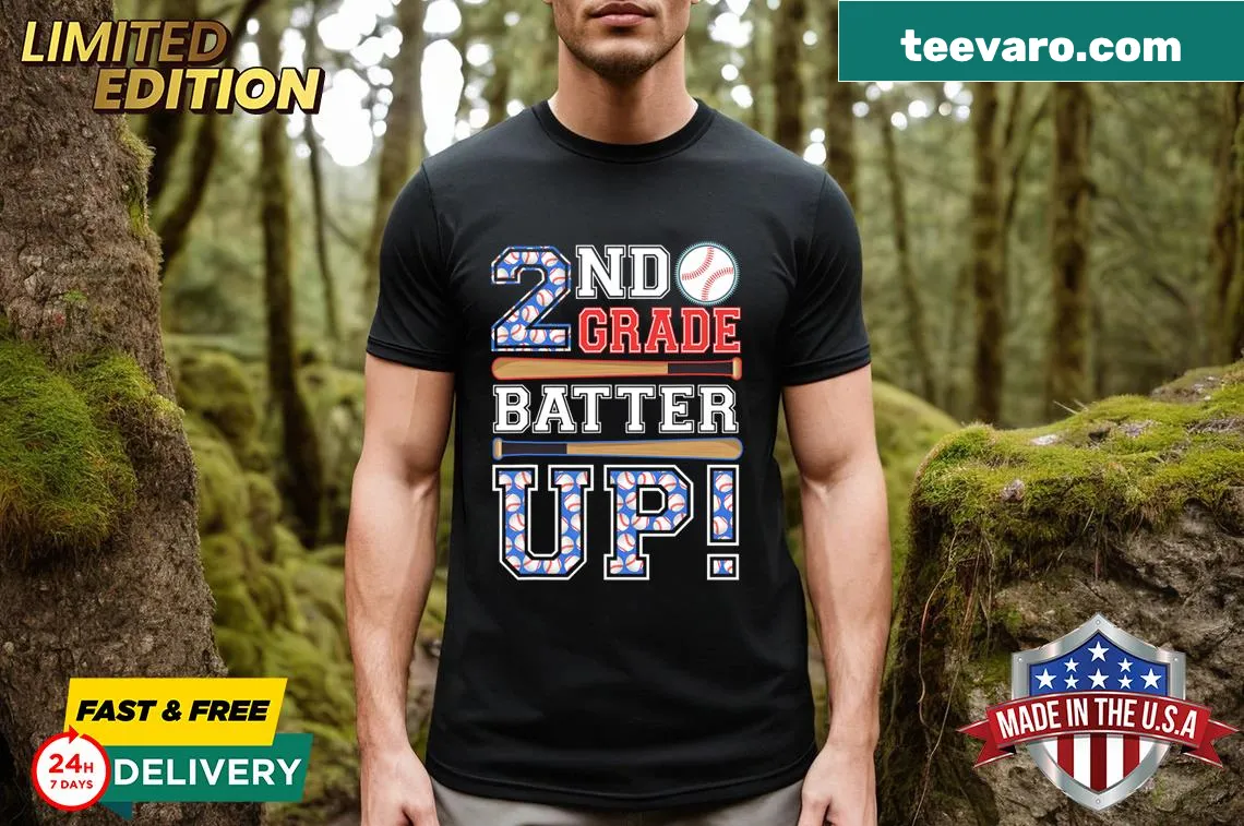 Illustrated baseball-themed t-shirt for 2nd graders — on a men's t-shirt