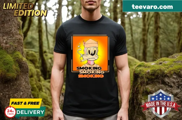 Cartoon character smoking design on a funny NFT t-shirt