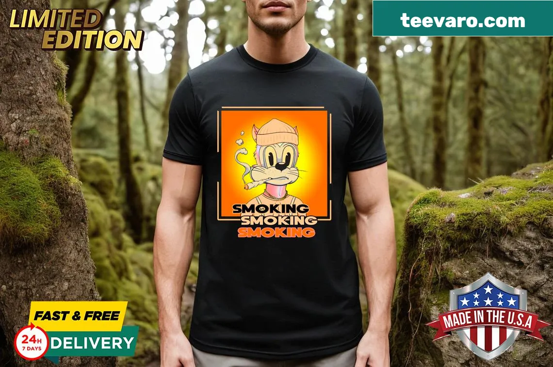Cartoon character smoking design on a funny NFT t-shirt — on a men's t-shirt