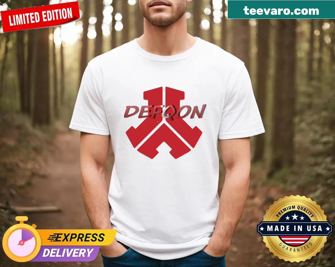 Defqon1 festival typography design on an electronic music t-shirt — on a men's t-shirt