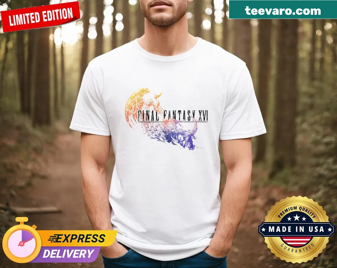 Distressed Final Fantasy Xvi logo t-shirt for gamers — on a men's t-shirt