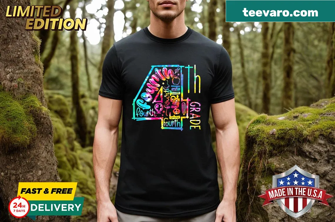 T-shirt with bold text: 4th Grade for students. — on a men's t-shirt