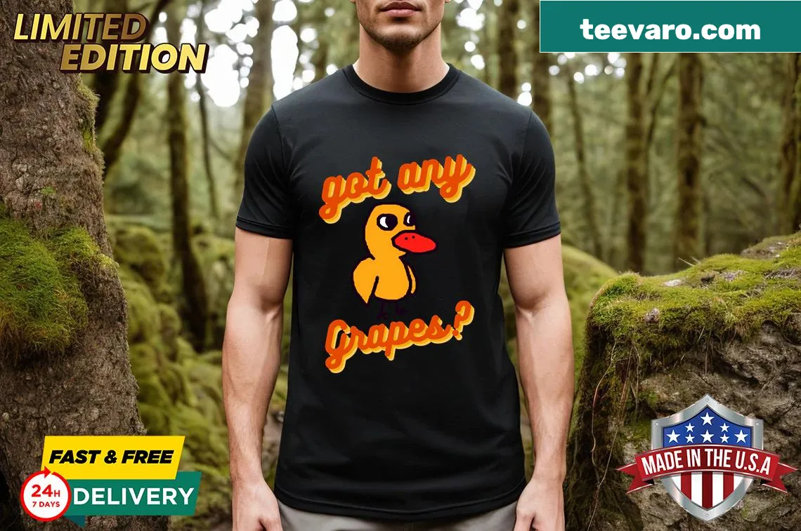 Funny graphic asking 'Got any grapes?' on a t-shirt — on a men's t-shirt