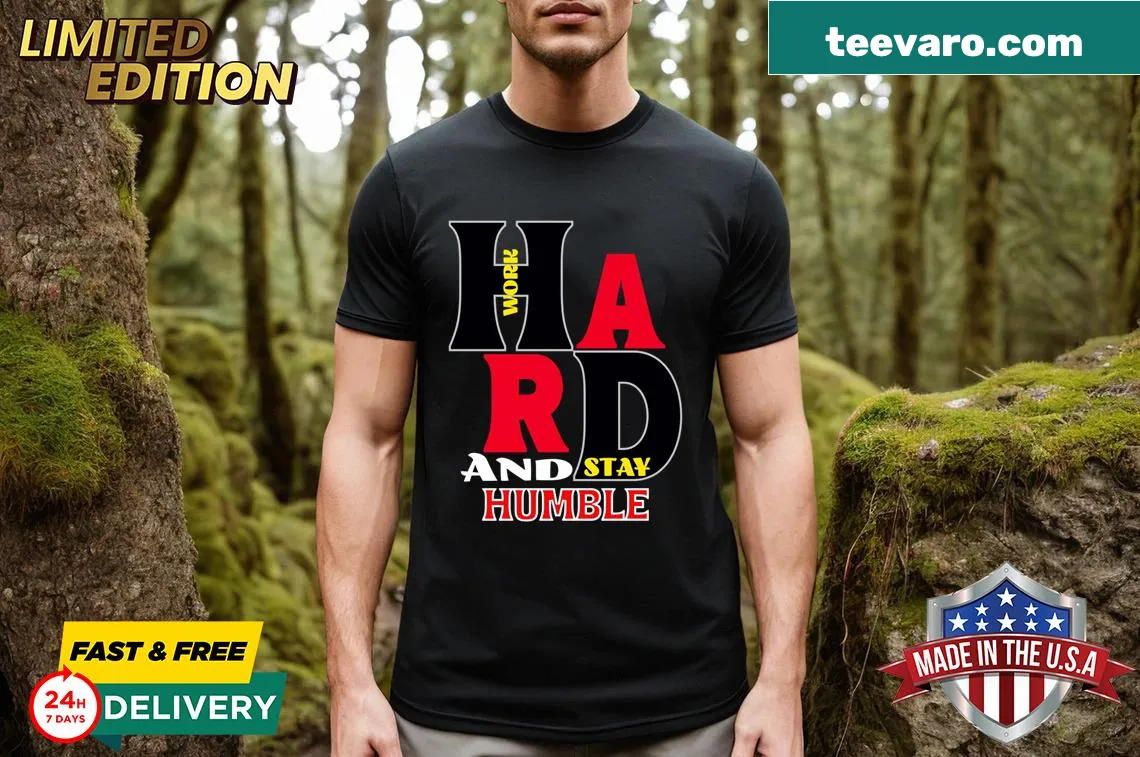Bold Hard Work t-shirt with motivational text — on a men's t-shirt