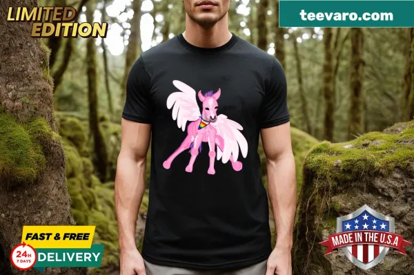 Cute illustration of a little pegasus on a pride-themed t-shirt