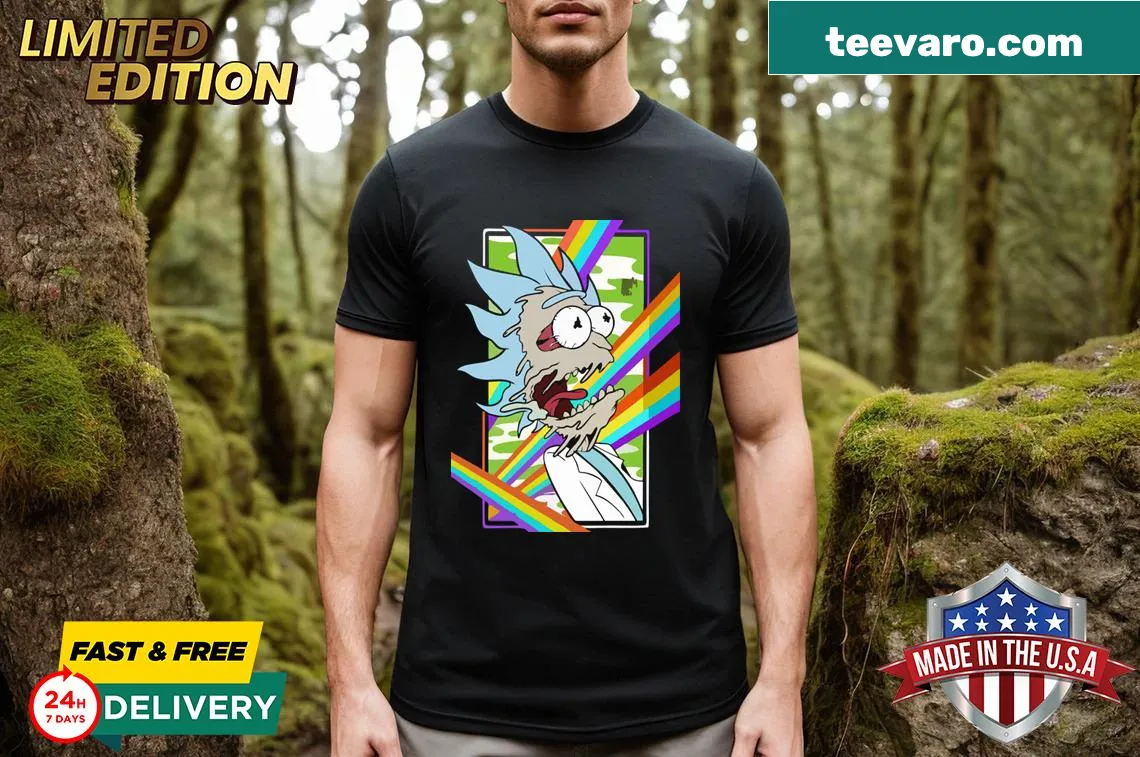 Graphic of Rick Sanchez from the animated series on a t-shirt — on a men's t-shirt