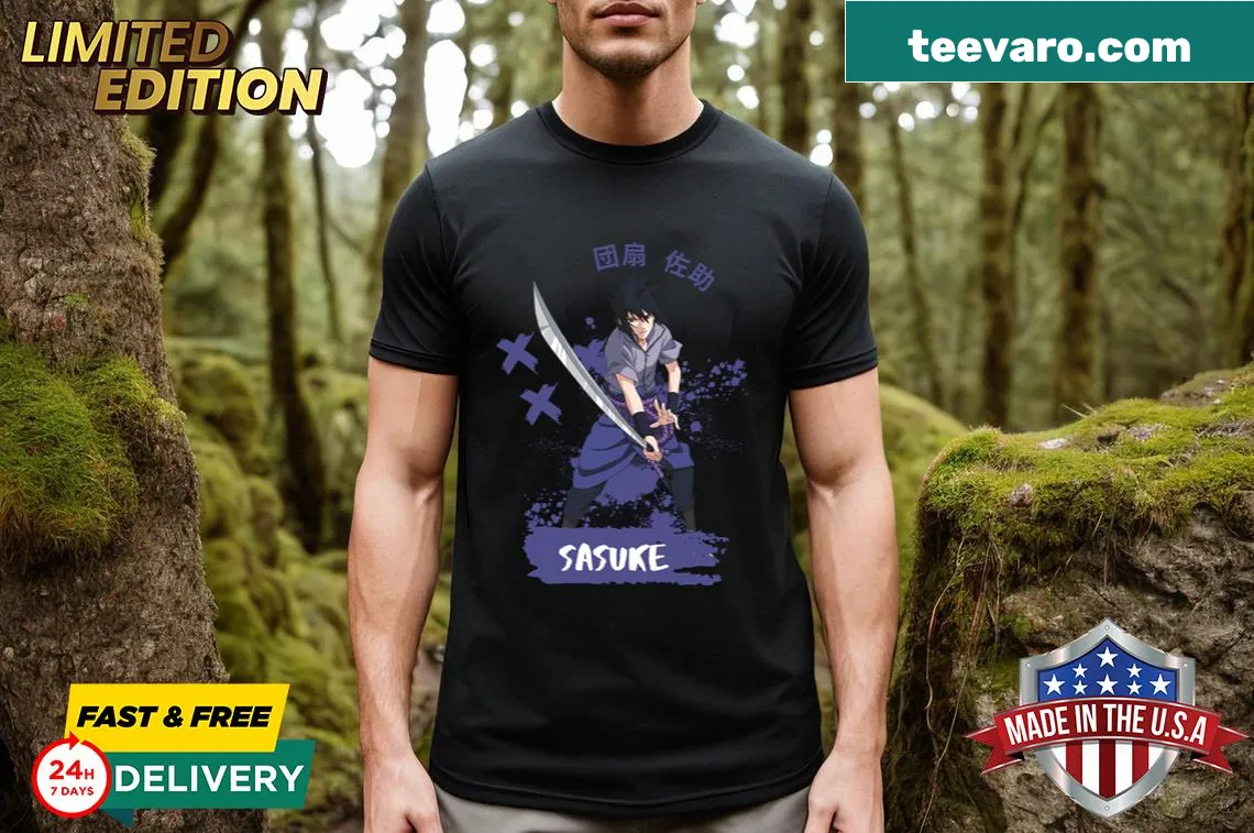 Sasuke Uchiha graphic design on a T-shirt — on a men's t-shirt