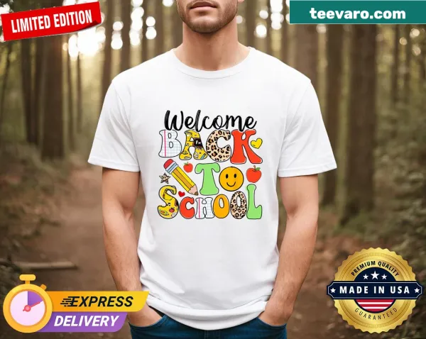 Graphic welcoming students back to school on a t-shirt