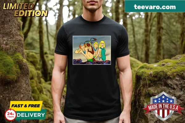 Nostalgic graphic of The Herculoids characters on a t-shirt