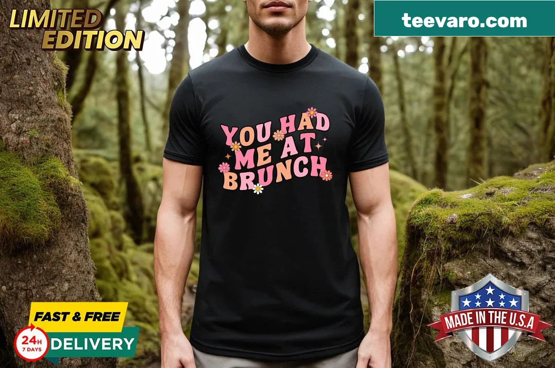 Retro design featuring the phrase 'You Had Me At Brunch' on a t-shirt — on a men's t-shirt