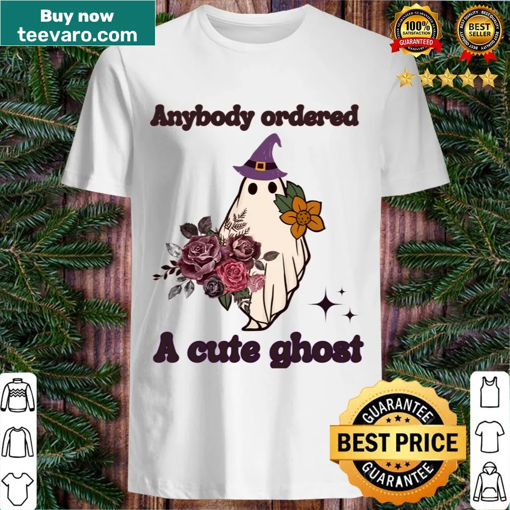 Cartoon ghost t-shirt with a cute expression for Halloween — on a men's t-shirt