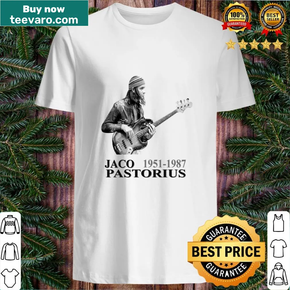 Tribute T-shirt featuring Jaco Pastorius artwork — on a men's t-shirt