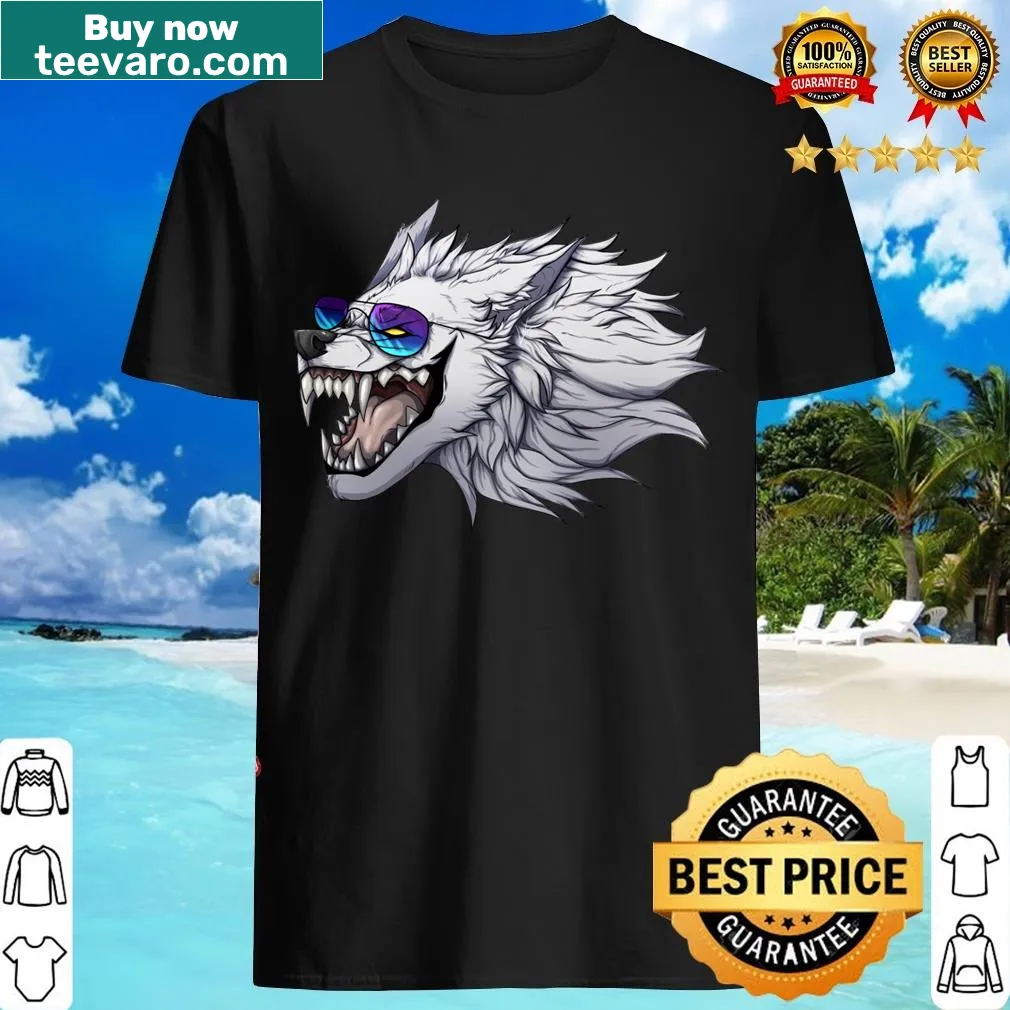 Minimalist silhouette of a wolf on an arctic-themed t-shirt. — on a men's t-shirt