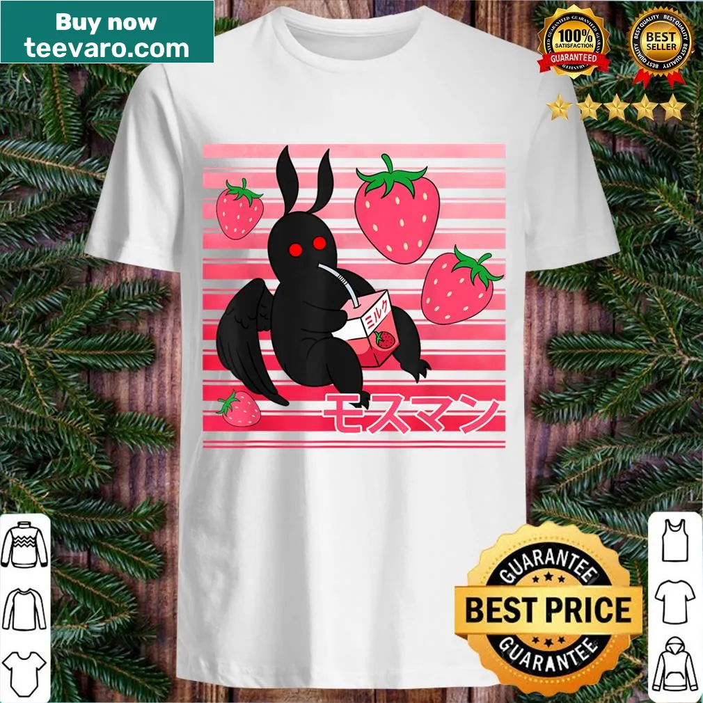 Kawaii Mothman design with a strawberry milkshake carton — on a men's t-shirt