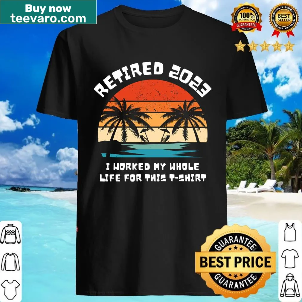 Retirement shirt with 'Retired In 2023' text — on a men's t-shirt