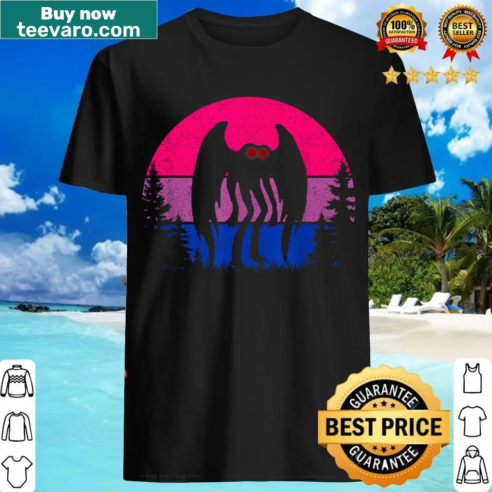 Retro Mothman design with bisexual pride colors on T-shirt — on a men's t-shirt