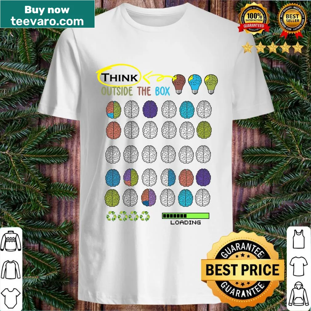 Typographic T-shirt featuring the phrase 'Think Outside The Box' — on a men's t-shirt