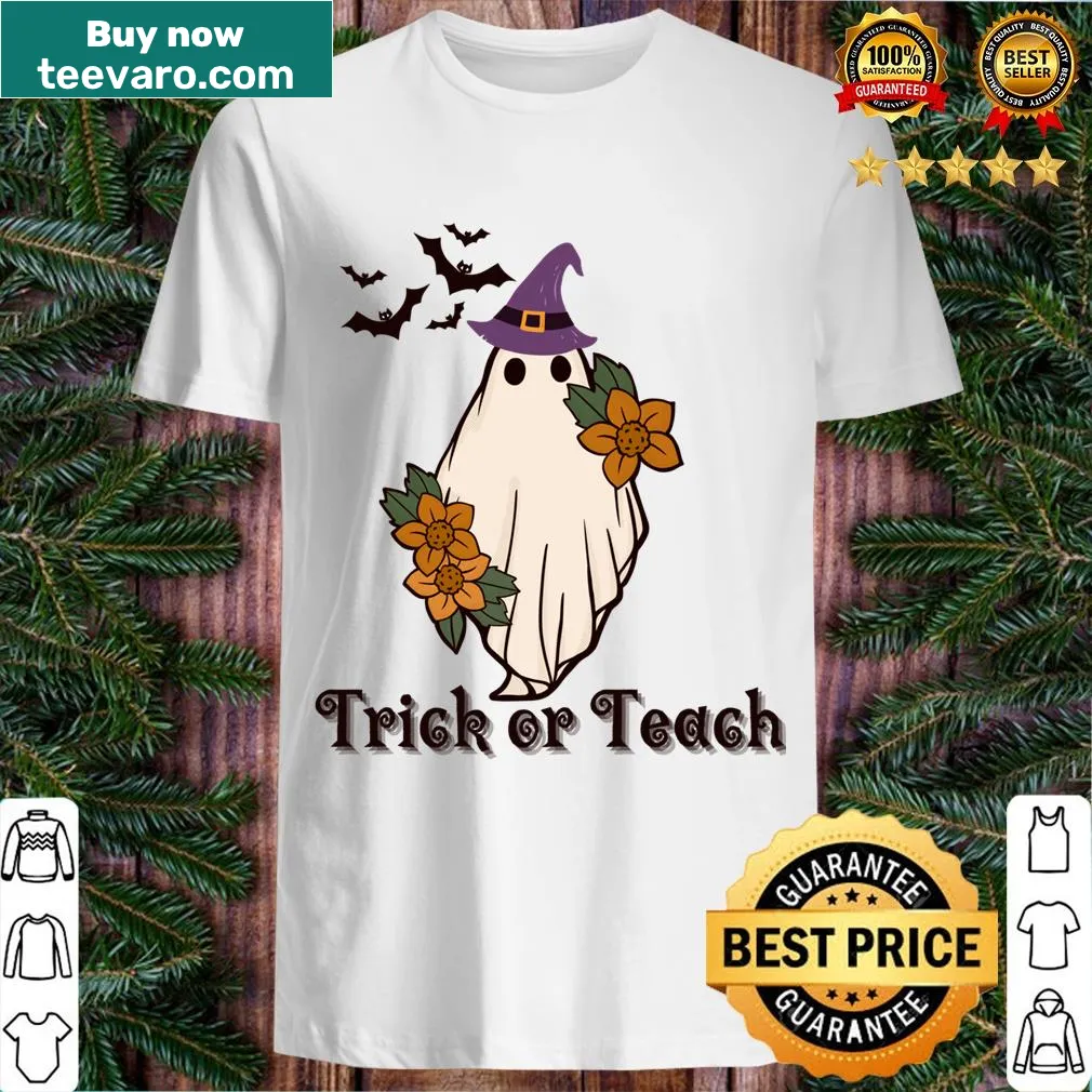 Cute Halloween T-shirt for teachers with pumpkins graphic and text — on a men's t-shirt