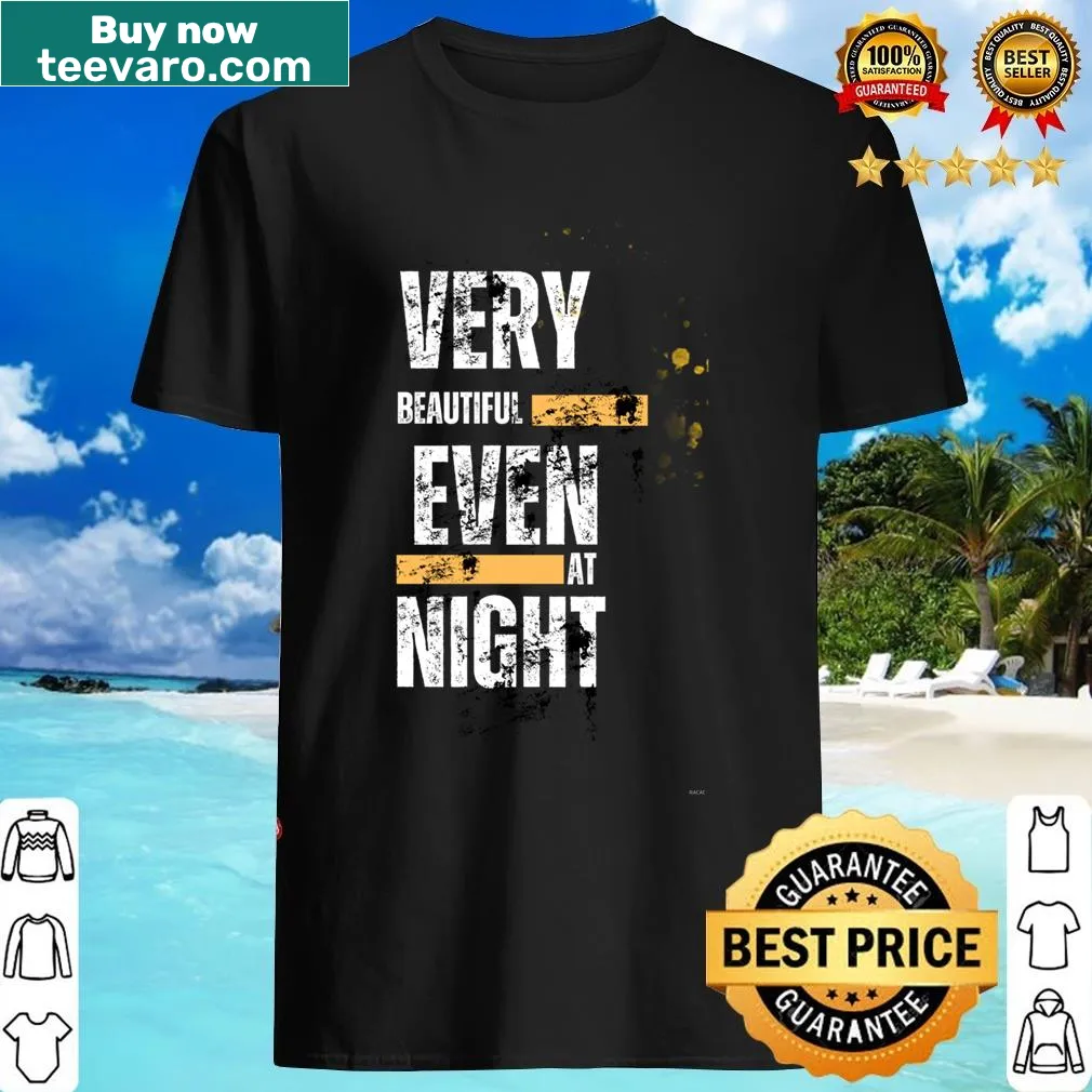 V-neck T-shirt showcasing serene summer night illustration — on a men's t-shirt