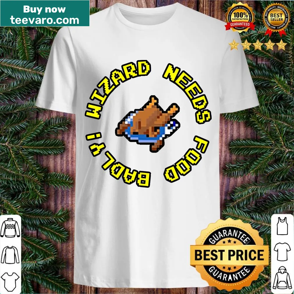 T-shirt with 'Wizard Needs Food Badly' from Gauntlet arcade game — on a men's t-shirt