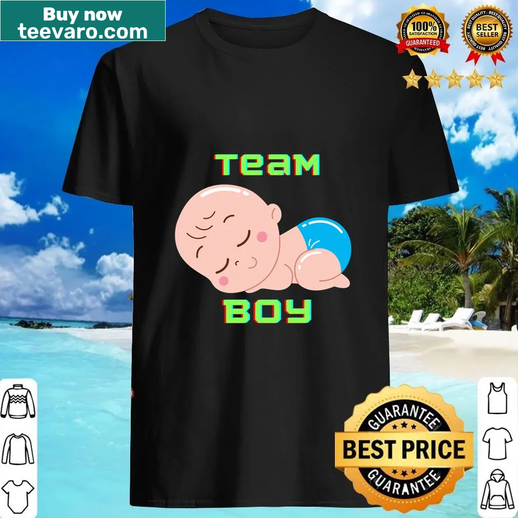 Team Boy T-shirt for gender reveal parties with playful text — on a men's t-shirt