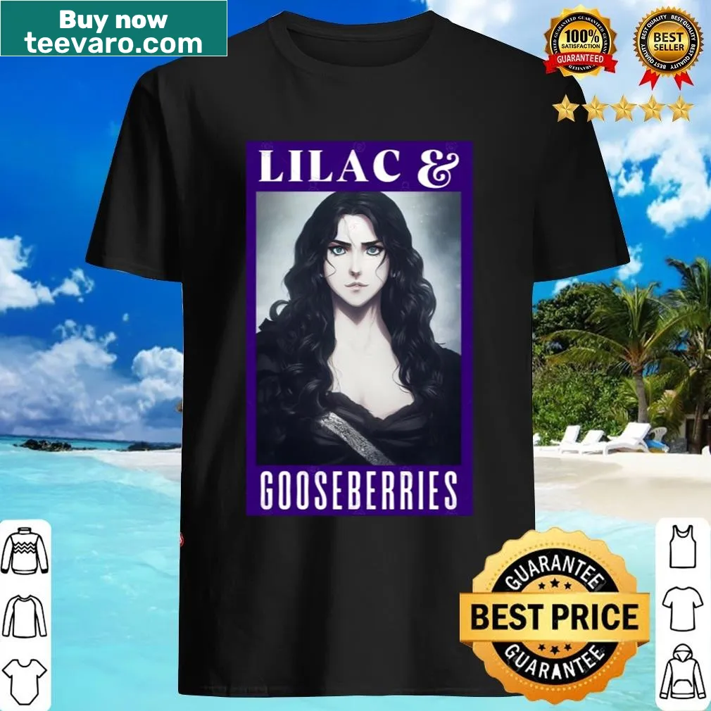 Anime portrait of a sorceress with lilac gooseberries design — on a men's t-shirt
