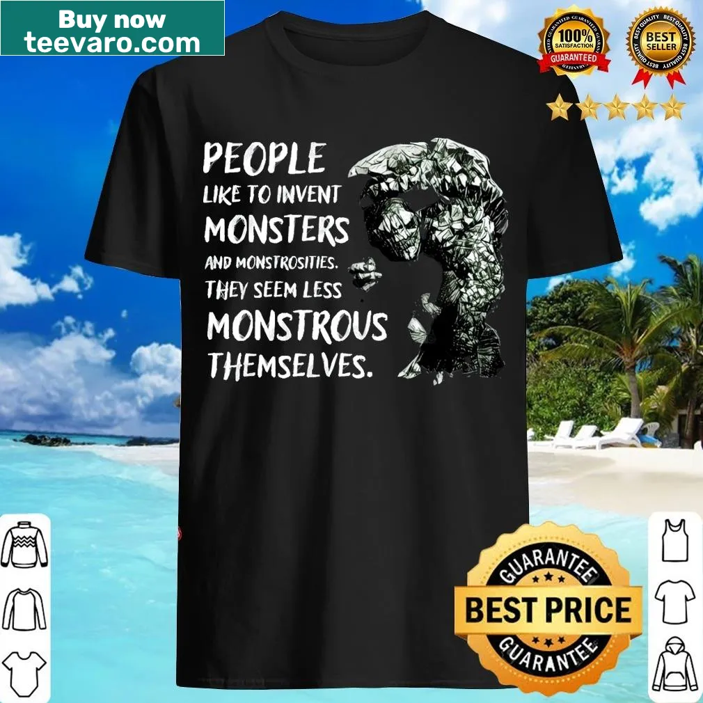 Quirky typography T-shirt about monsters and self-perception — on a men's t-shirt