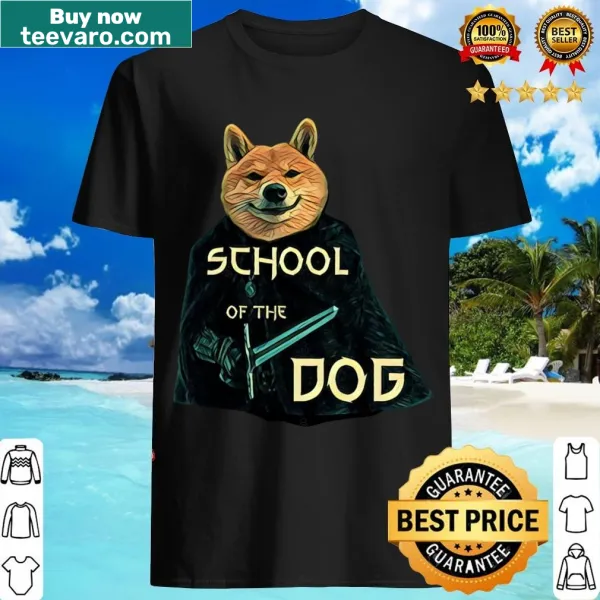 Funny T-shirt featuring a cartoon dog school