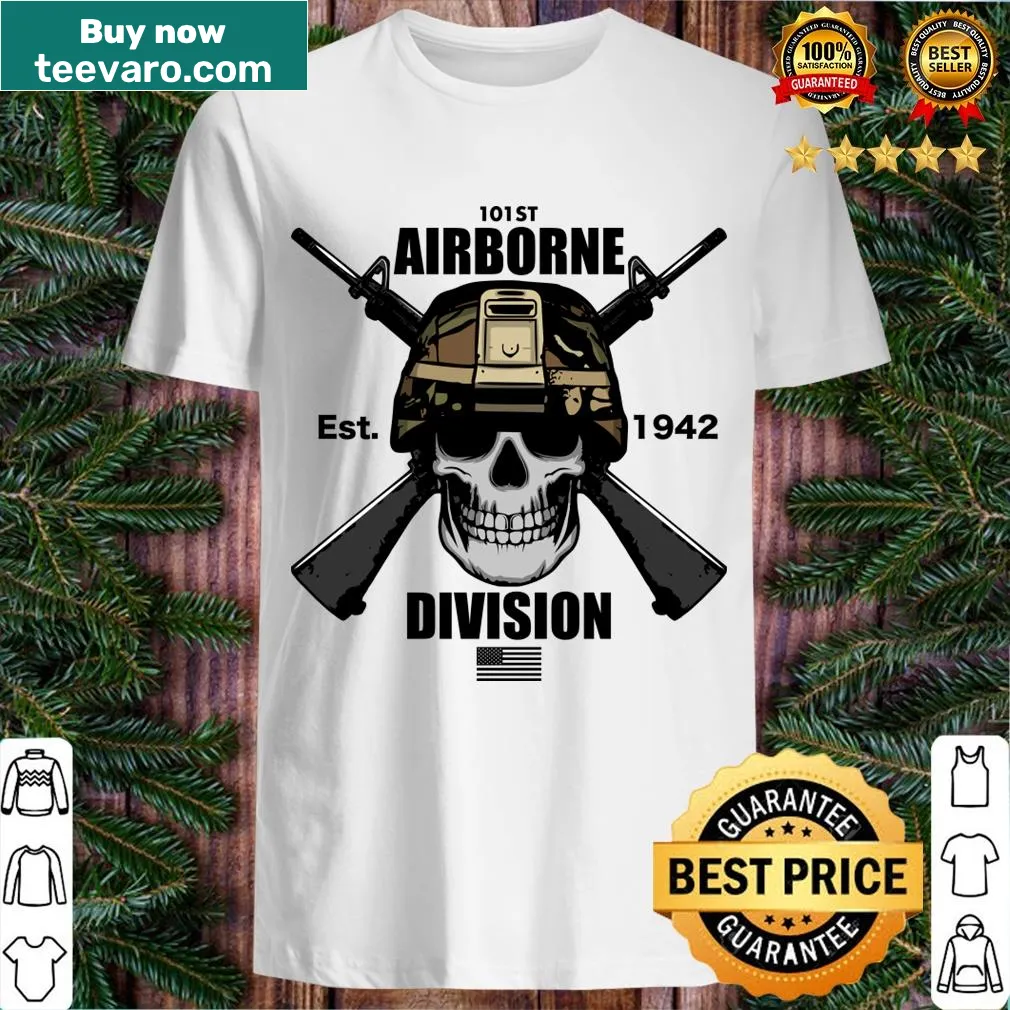 101st Airborne Division T-shirt featuring the unit's insignia — on a men's t-shirt