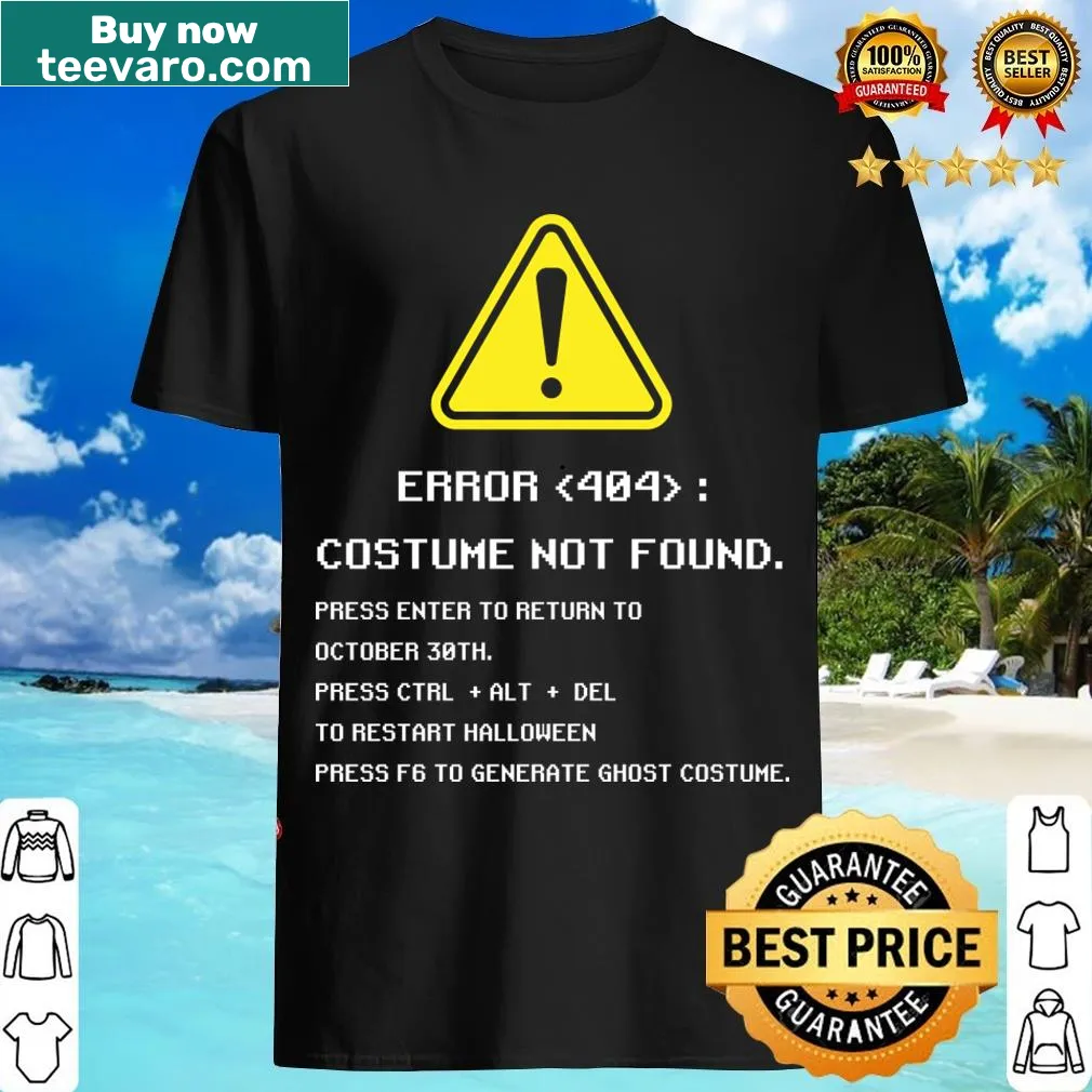 Funny 404 Error Costume Not Found graphic on T-shirt — on a men's t-shirt