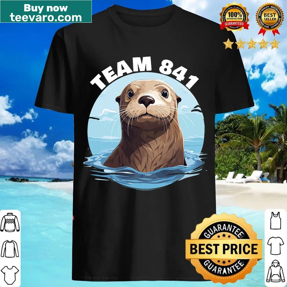 Cartoon otter surfing on a t-shirt with the text 'Otter Team' — on a men's t-shirt
