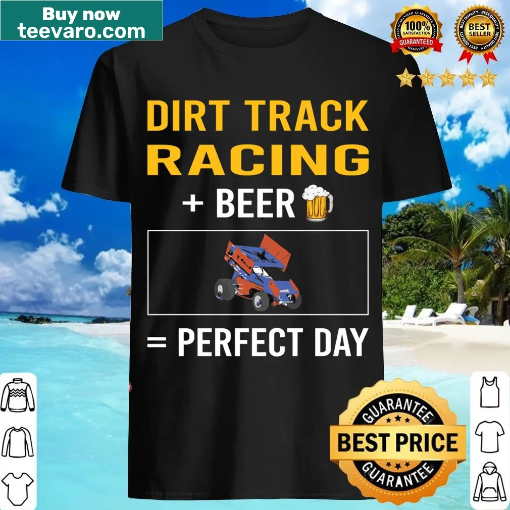 T-shirt celebrating Beer Day and dirt track racing — on a men's t-shirt