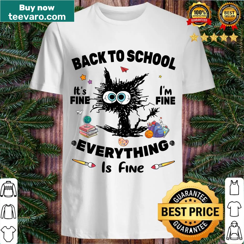 Cute t-shirt with a black cat and the phrase 'It's Fine, I'm Fine, Everything Is Fine' — on a men's t-shirt