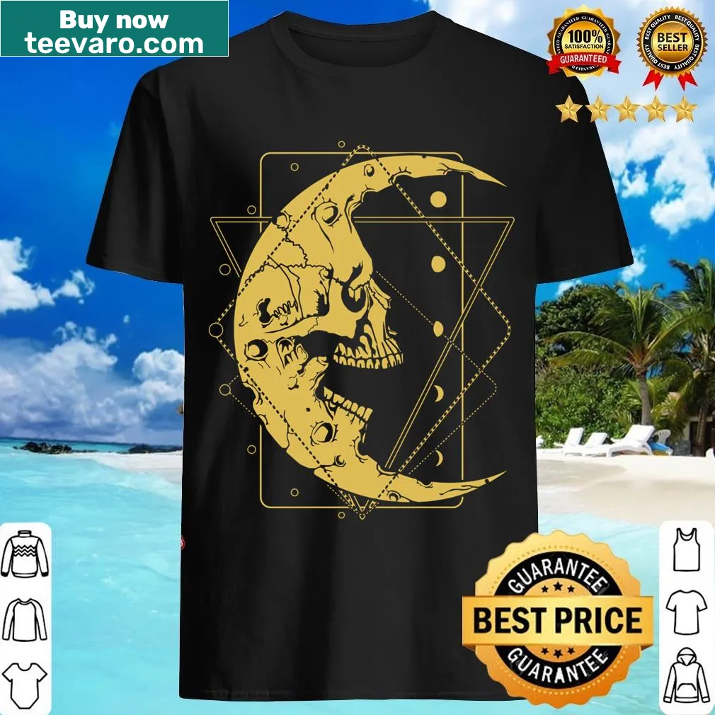 Metal music T-shirt with a ghostly devil and skull illustration — on a men's t-shirt