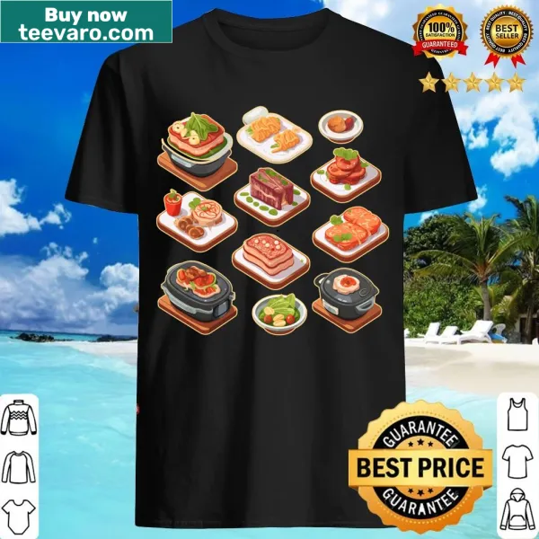 Cartoon meat cuts in isometric style on a humorous T-shirt