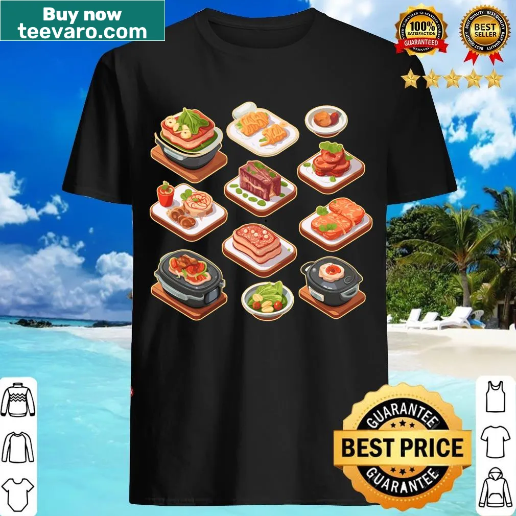 Cartoon meat cuts in isometric style on a humorous T-shirt — on a men's t-shirt