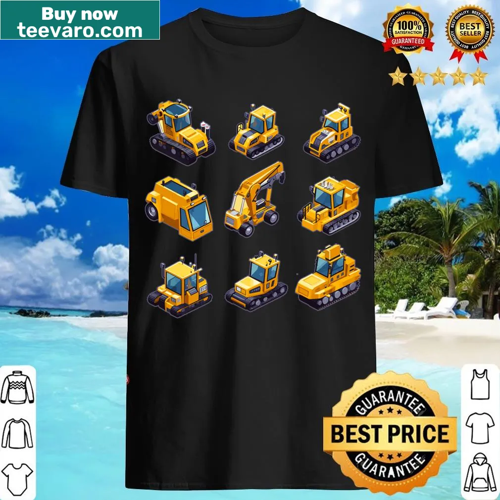 Cute cartoon T-shirt with isometric heavy machinery — on a men's t-shirt