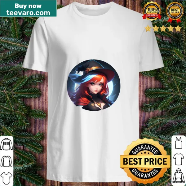 Whimsical illustration of a fantasy witch on a T-shirt