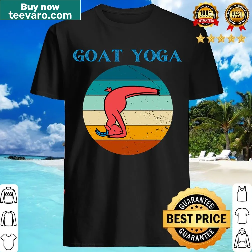 Cartoon goats in yoga poses on a humorous T-shirt — on a men's t-shirt